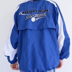 Worth Brand Blue White Slow Pitch Bud Light Baseball Warmup Windbreaker Jacket